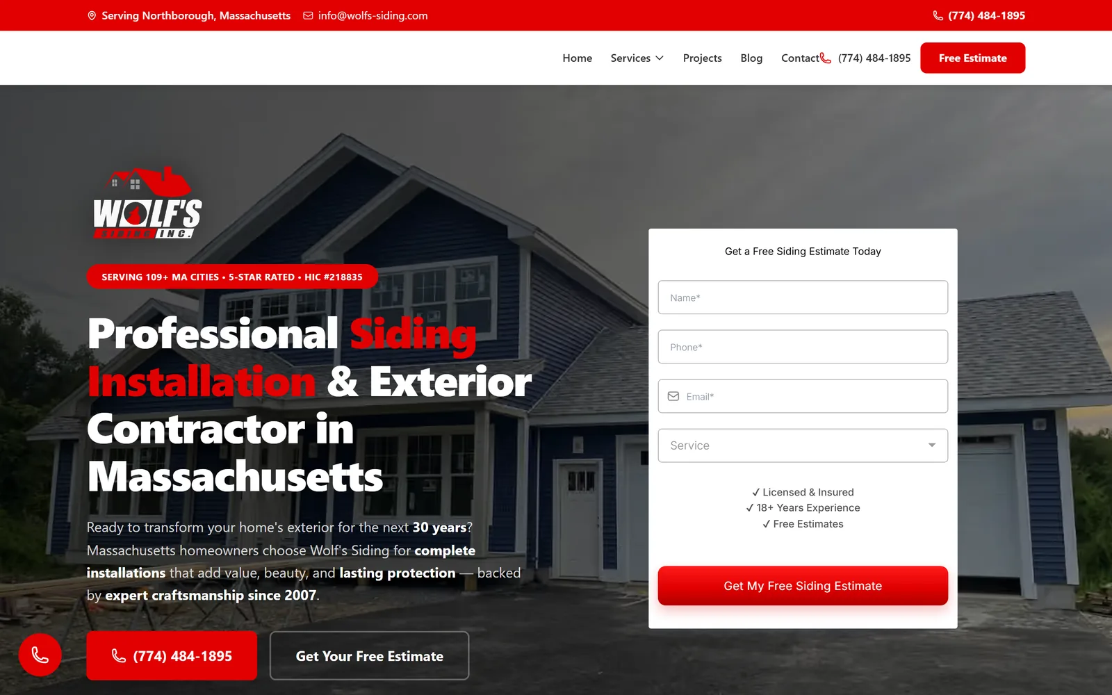 Site de Wolf's Siding Inc.